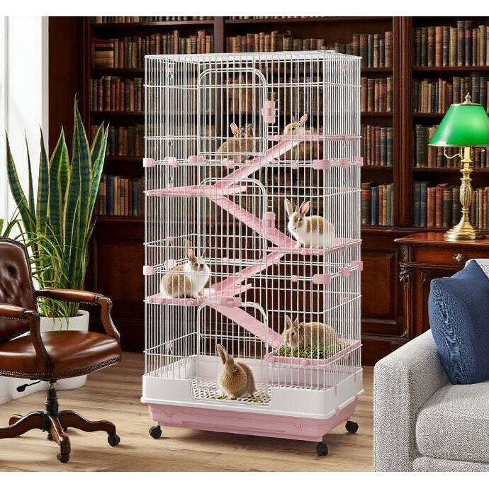 Small Animal Cage Rabbit Hutch with Universal Lockable Wheels