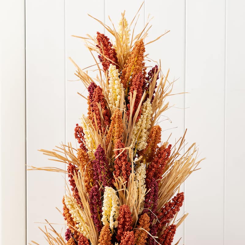 Glitzhome 38"H Farmhouse Fall Harvest Multi-Colored Sorghum Porch Tree