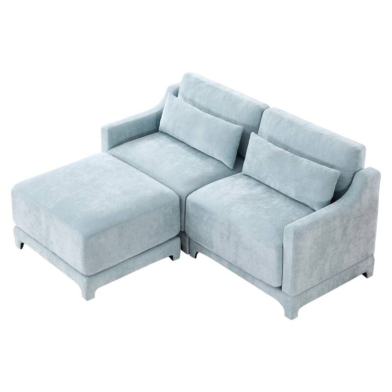 73.2" Chenille 2-Seater Sofa with Ottoman, 2 Pillows & Solid Wood Frame