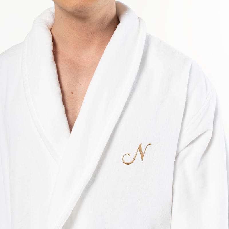 Authentic Hotel and Spa 100% Turkish Cotton Personalized Unisex Anovia Velour Bathrobe - Gold Script Font
