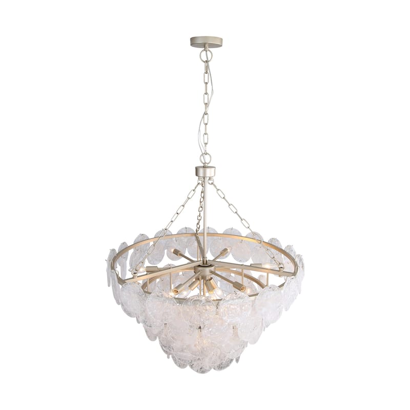 Yep by Golden Lighting Cascada 13-light Pendant in Aegean Silver and Cirrus Cloud Glass