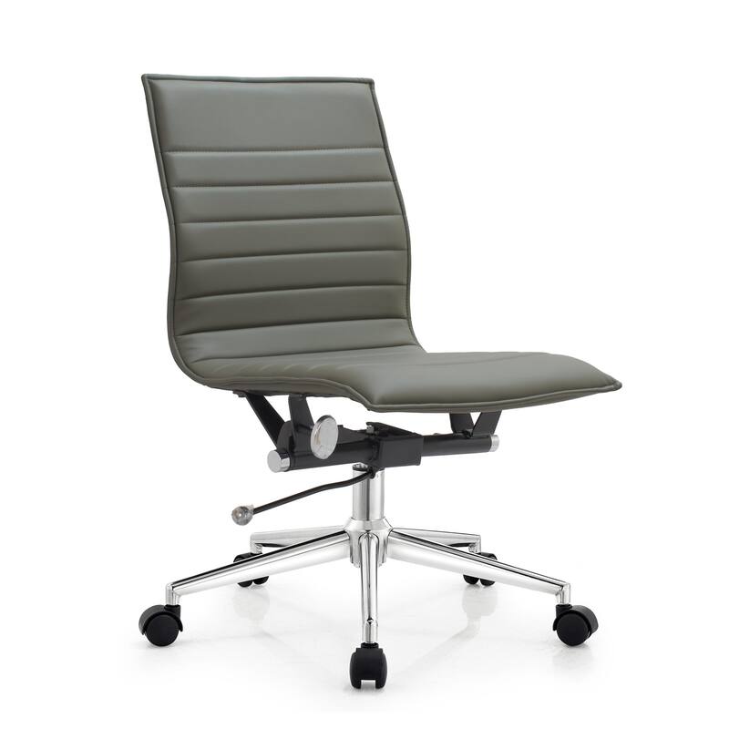 Set of 2 Modern Office Chairs | Upholstered PU Leather Ribbed Armless Mid Back with Metal Frame | Adjustable Height, Tilt