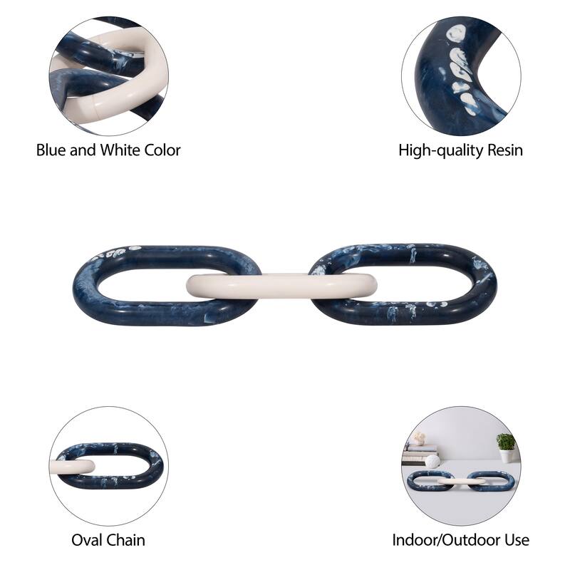 Sagebrook Home 21" Desta Blue Resin Link Chain, 3"H - 21" x 6" x 3"