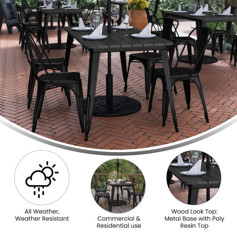 30x60 Commercial Poly Resin Restaurant Table with Umbrella Hole - 30"W x 60"D x 30"H