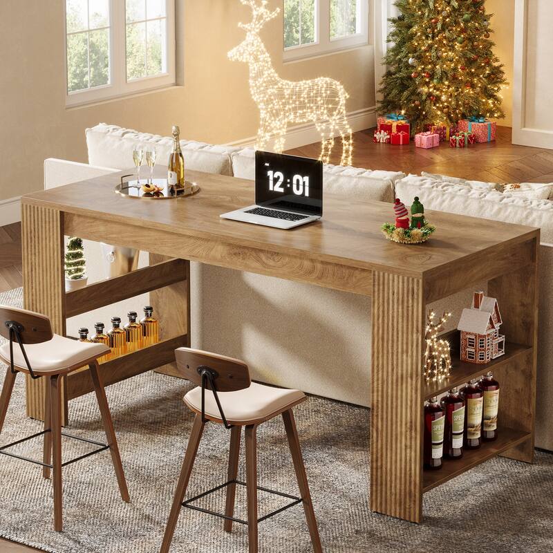 63'' Bar Table, Bar Height Pub Table Bar Unit with Storage Shelves