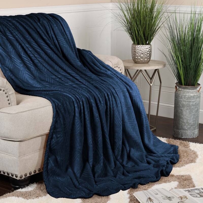 Superior Atka Diamond Soft Fluffy Fleece Blanket - Throw - Navy Blue