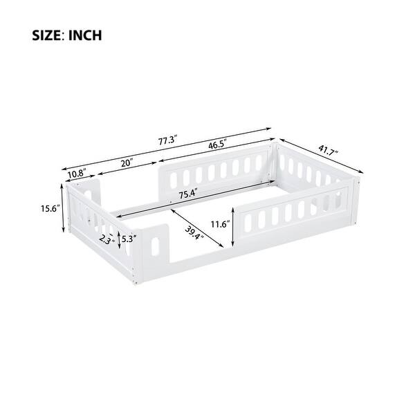 dimension image slide 1 of 2, Wood Twin Size Platform Bed with Semi-enclosed Fence