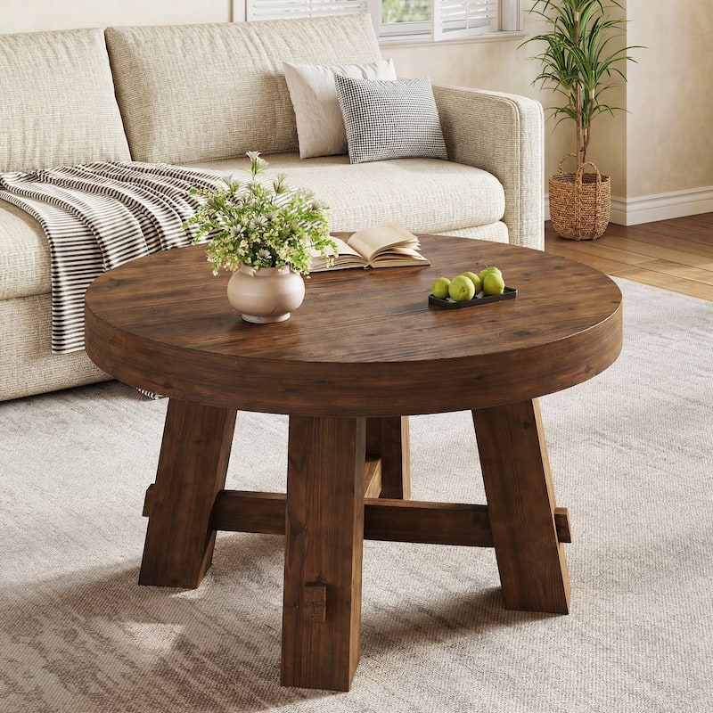 31.5-Inch Round Coffee Table, Solid Wood Center Table