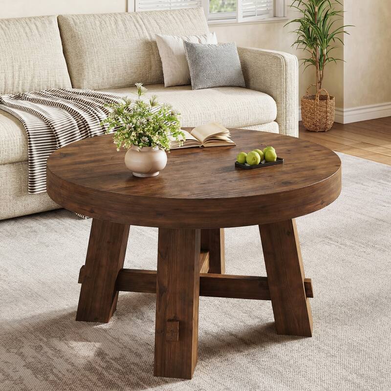 31.5-Inch Solid Wood Coffee Table, Round Center Table for Living Room, Apartment