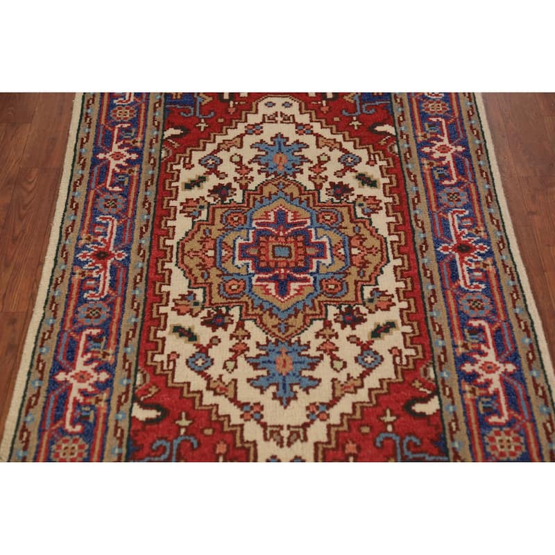 Geometric Heriz Serapi Indian Foyer Rug Handmade Wool Carpet - 3'0"x 4'11"