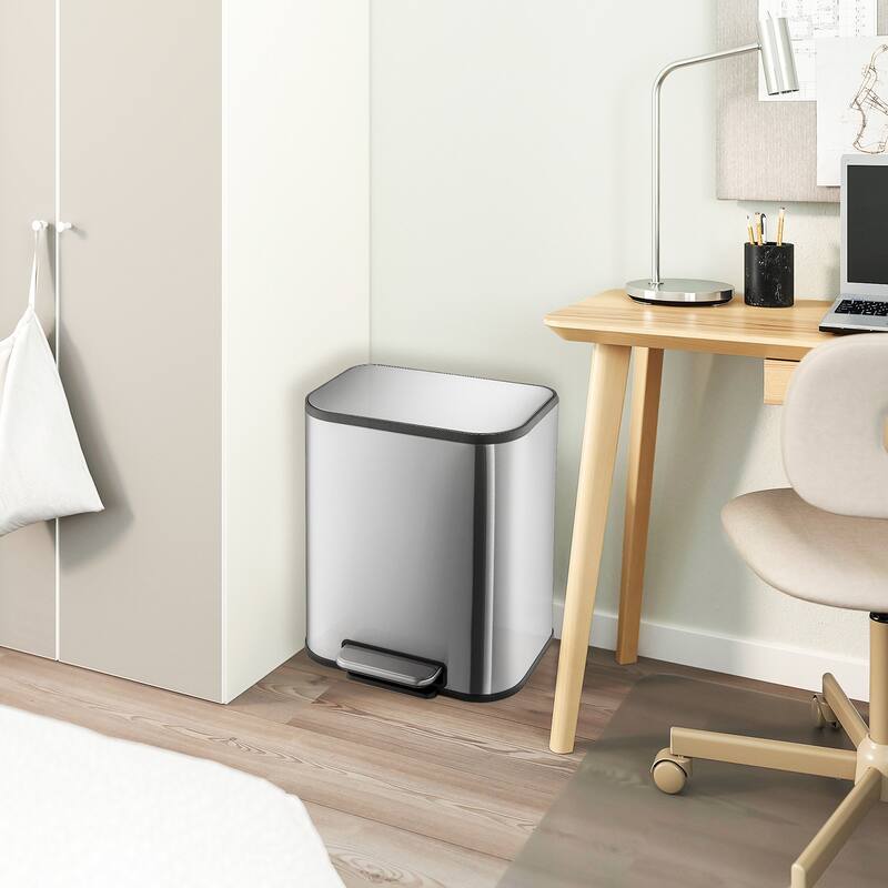 5.3 Gallon Stainless Steel Trash Can with Soft-Close Lid – Step-On Rectangular Garbage Bin