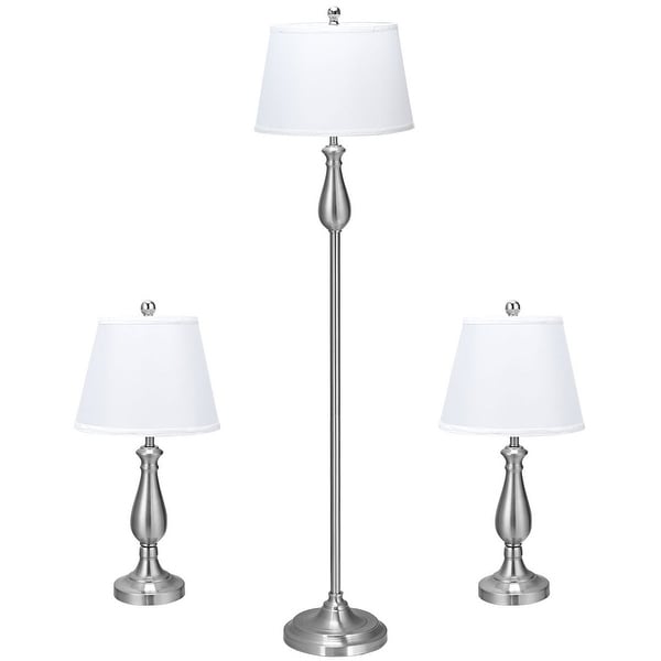 Gymax 3 Piece Lamp Set 2 Table Lamps 1 Floor Lamp Brushed Nickel Modern Home Bedroom Overstock 24089282