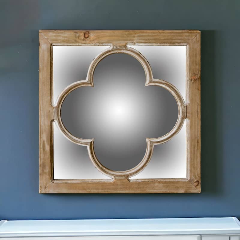 HomeRoots 10" Natural Brown With Whitewash Square Wall Mounted Accent Mirror - 24