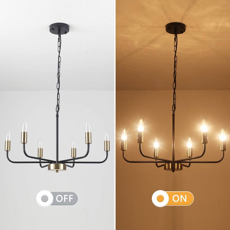 Modern Chandelier, Farmhouse Chandelier, 6-Light Metal Candle Style Chandelier for Dining Room Living Room Bedroom Kitchen