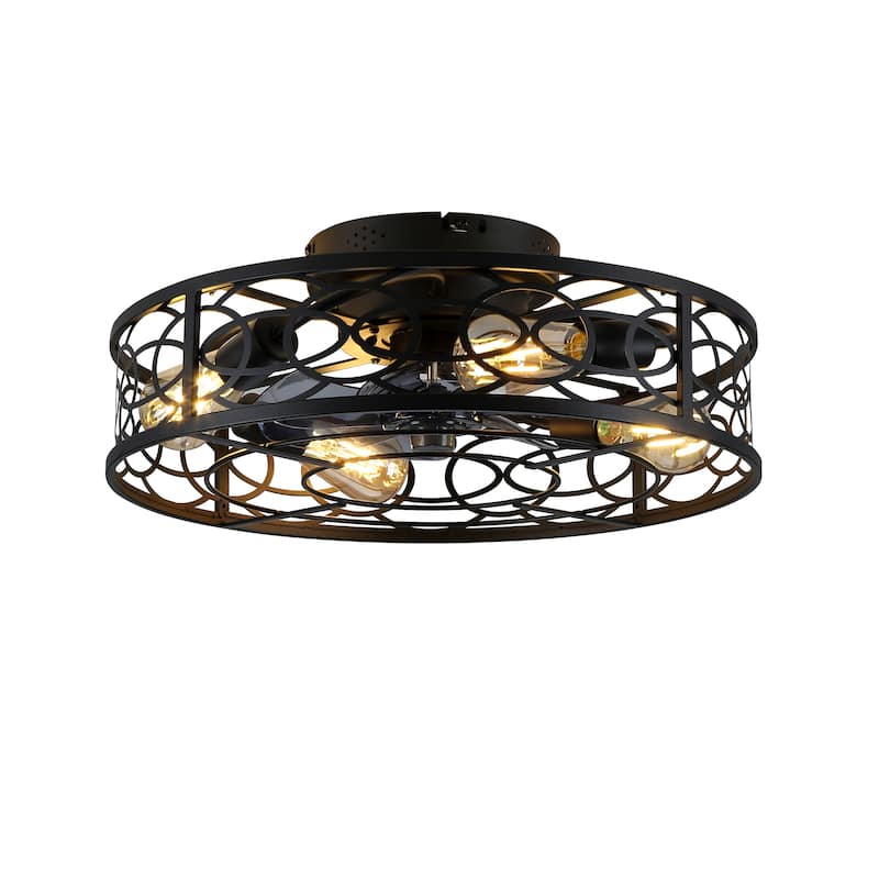20" Caged Ceiling Fans with Lights,Bladeless Ceiling Fan 6 Speed Reversible with Remote Control,Flush Mount Caged Ceiling Fan