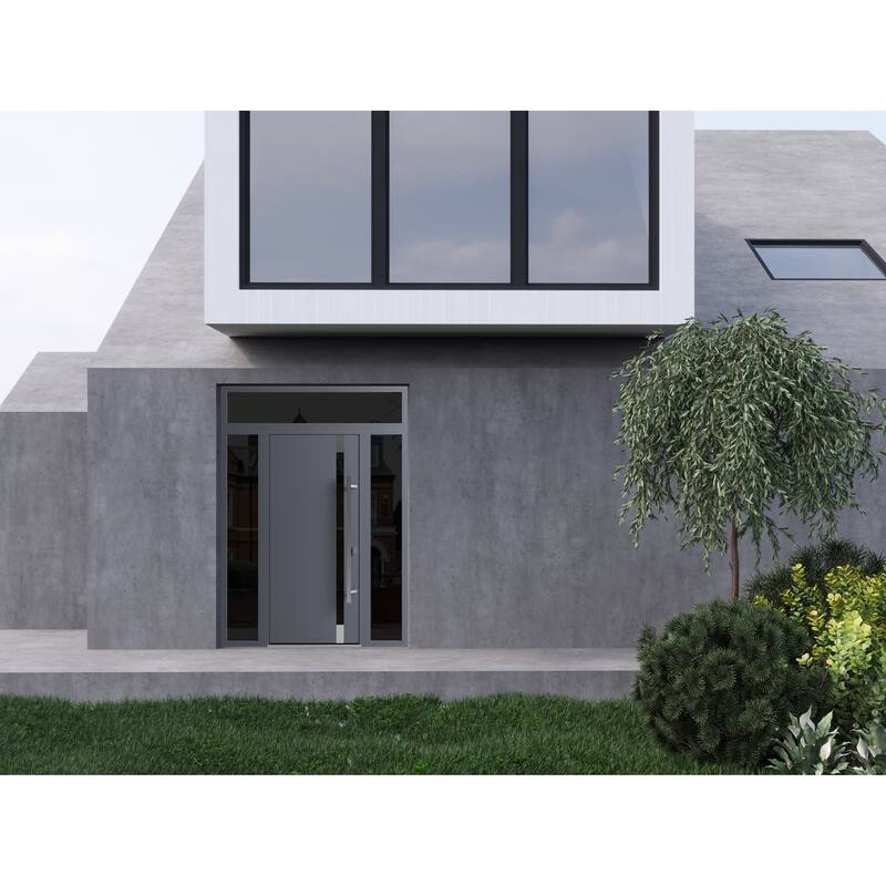 Front Exterior Prehung Steel Door Ronex 1011 Grey Stainless Inserts Entry Metal Painted W36xH80 Left hand Inswing