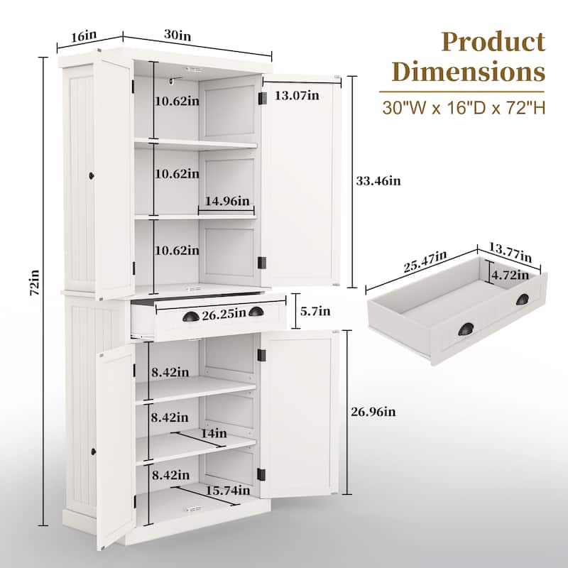 72" Kitchen Pantry with Large Drawer