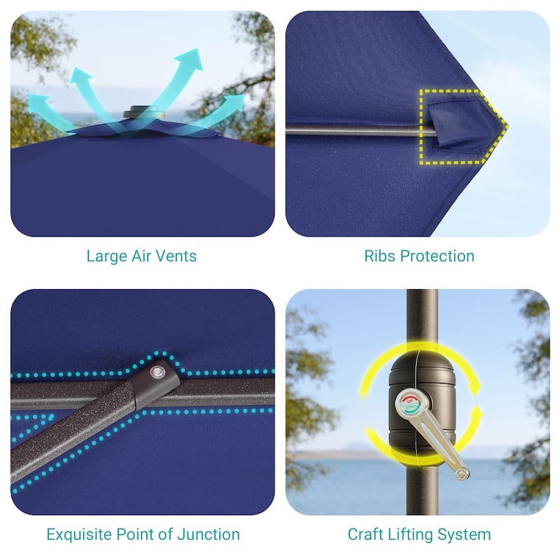 Bonosuki 10 x 6.5ft LED Patio Rectangular Umbrella Outdoor Market Umbrella Aluminium/Steel with Tilt and Crank