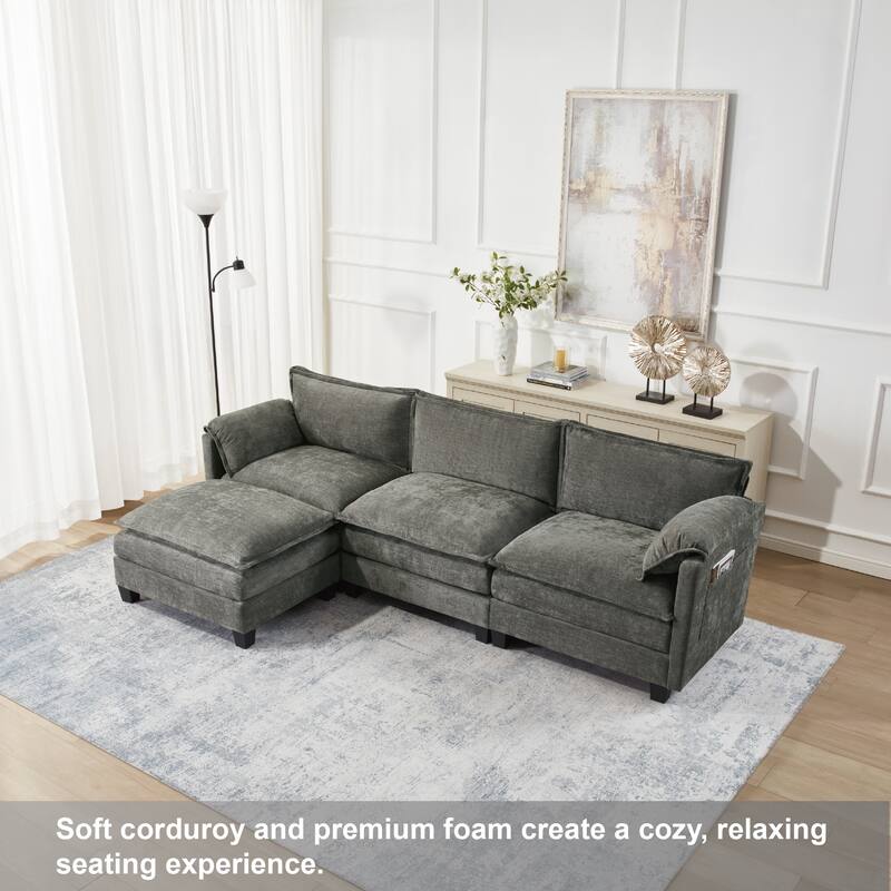 107-Inch L-Shaped Corner Sofa with Storage, Cotton-Linen Velvet 3-Seater for Living Room & Office