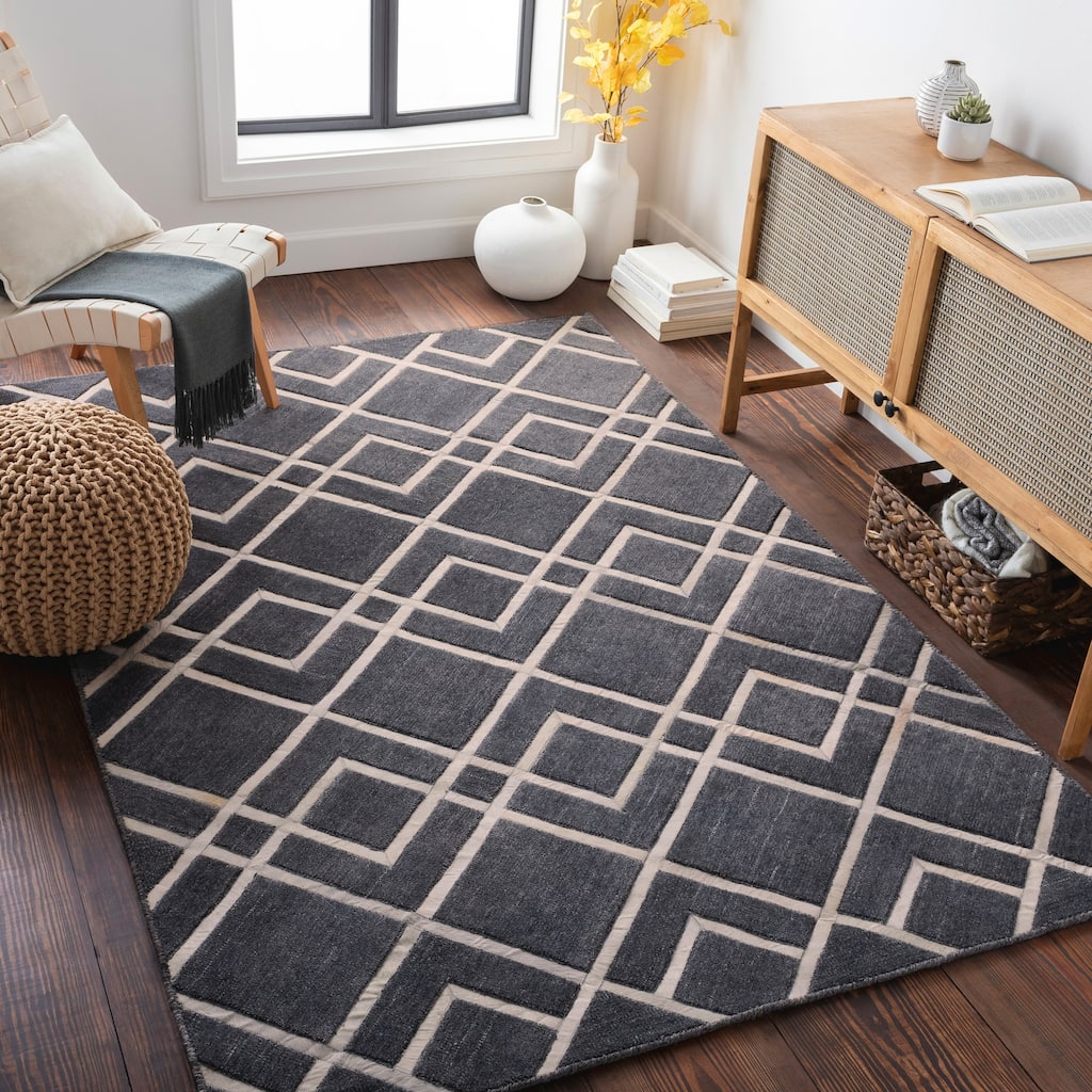 Shua Modern Diamond Viscose & Hair-on-hide Area Rug