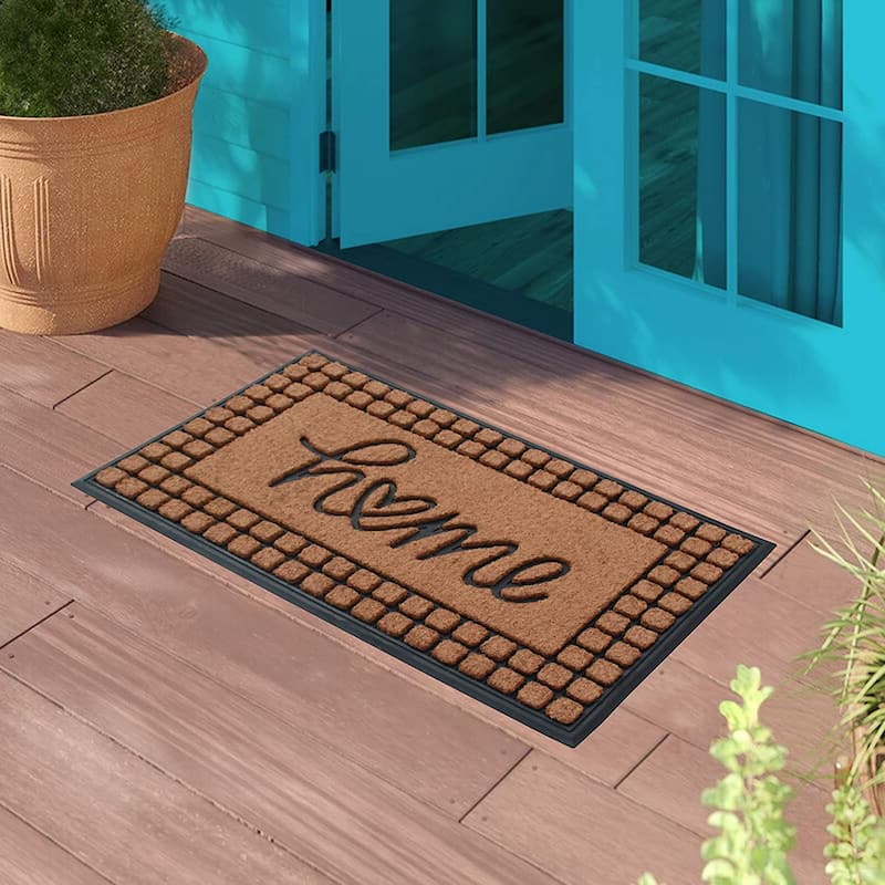 A1HC Home Design Rubber & Coir Outdoor Doormat 23.5"X38.5" Black/Beige