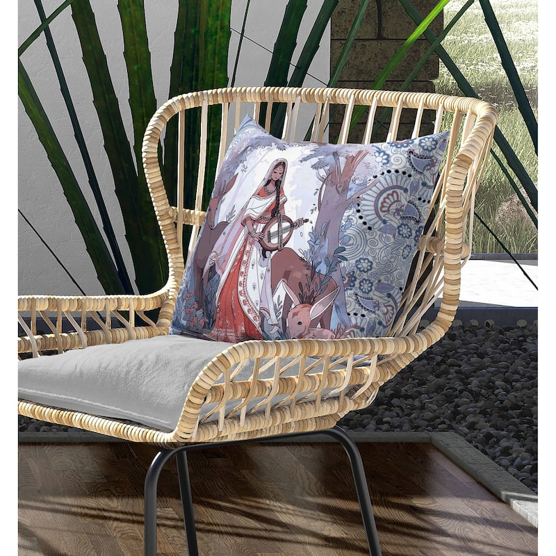 Forest Melodies Indoor/Outdoor Reversible Throw Pillow Blue and Red