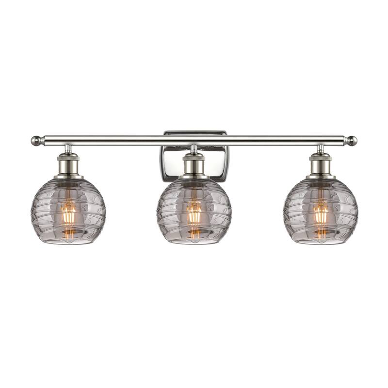 Innovations Lighting 516-3W-10-26-Athens Deco Swirl-Vanity Light - Polished Nickel / Light Smoke Deco Swirl