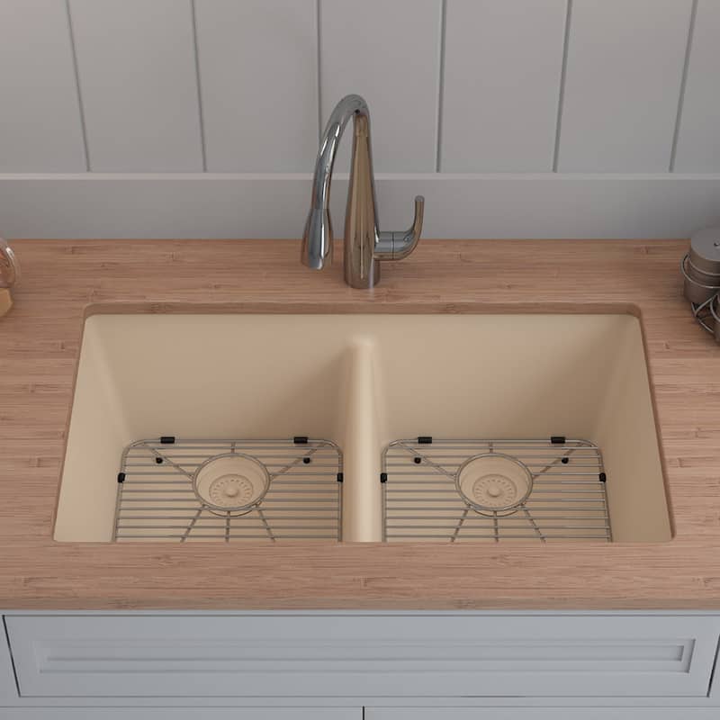 Lexicon Granite 32 Inch 50/50 Double Bowl Undermount Kitchen Sink Kit