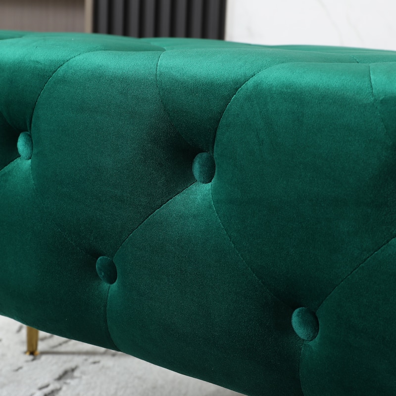 Roundhill Furniture Sira Velvet Button Tufted Bench with Gold Metal Legs