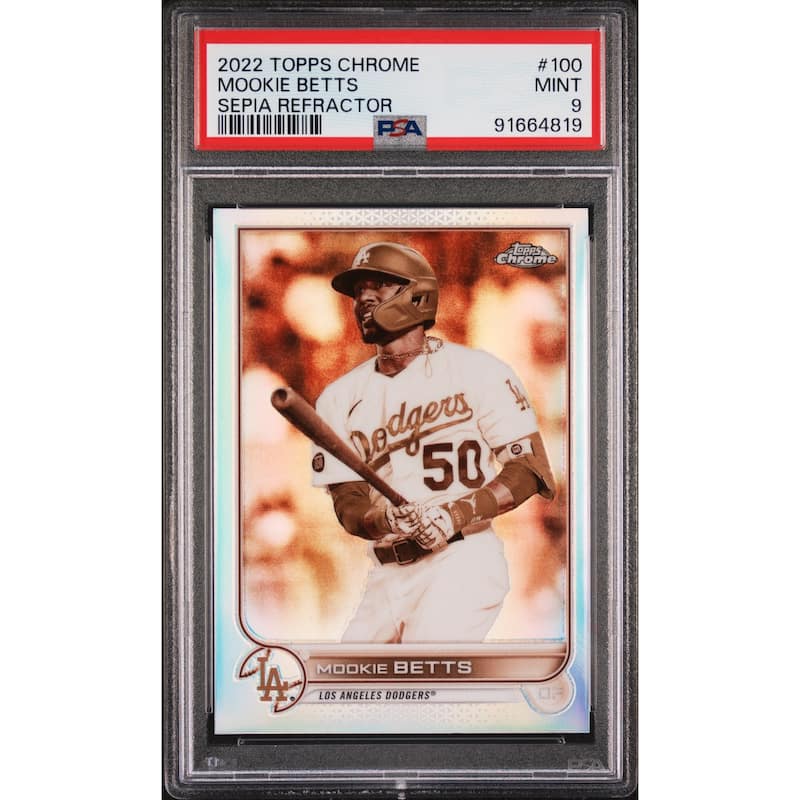 Mookie Betts 2022 Topps Chrome Sepia Refractor Baseball Card #100 Graded PSA 9 - 8'6" x 11'6"