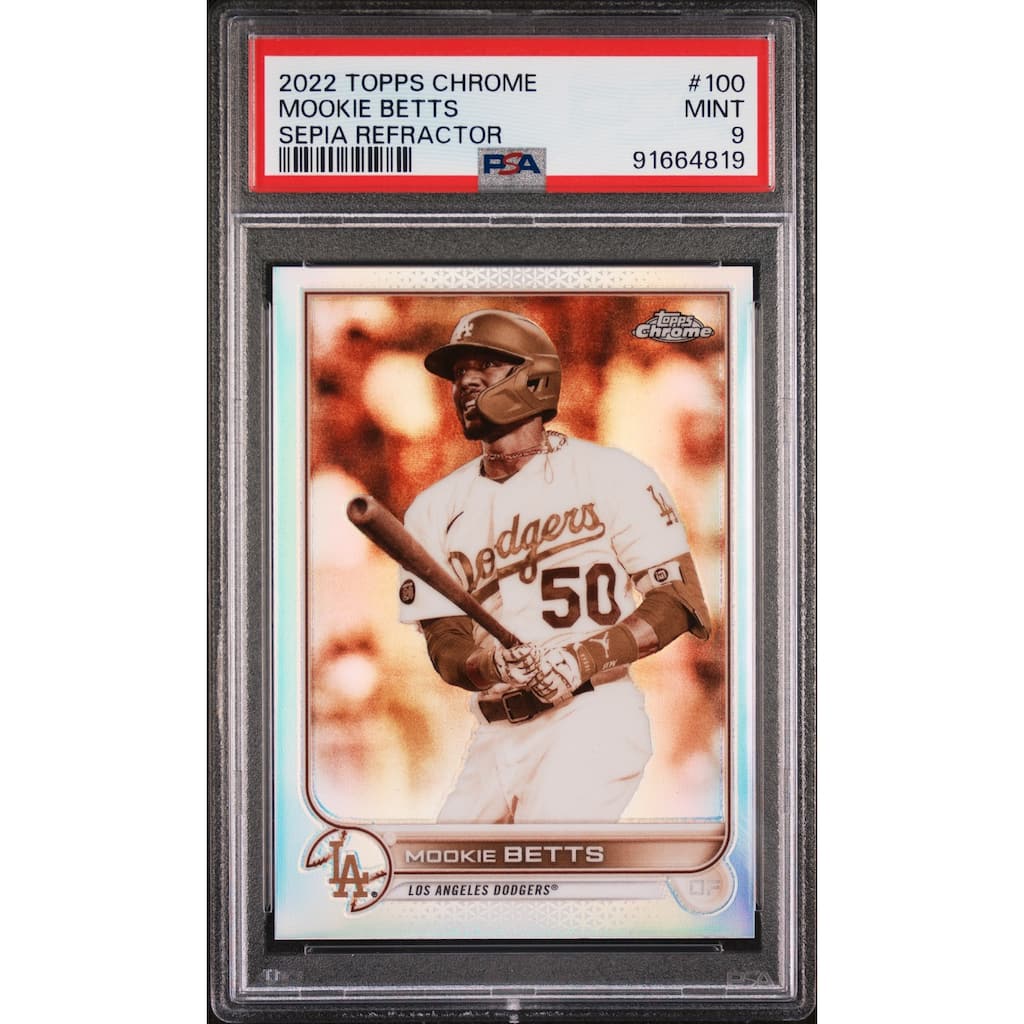 Mookie Betts 2022 Topps Chrome Sepia Refractor Baseball Card #100 Graded PSA 9 - 8'6" x 11'6"