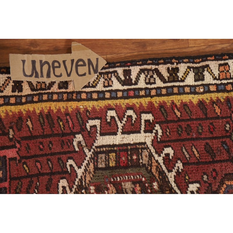 Red Gharajeh Persian Vintage Runner Rug Handmade Wool Carpet - 1'11"x 4'11"