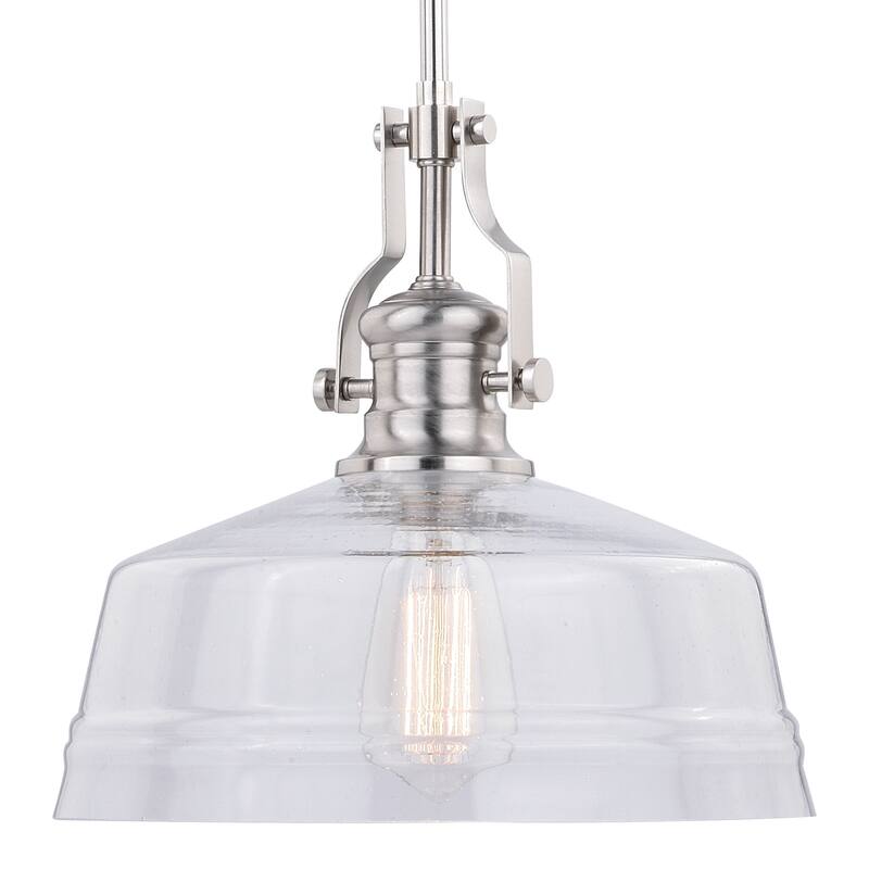 Beloit 1 Light Satin Nickel Farmhouse Pendant Clear Glass - 12-in W x 20.25-in H x 12-in D