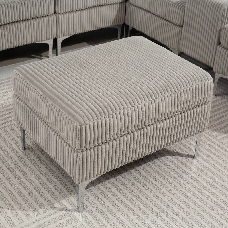 129.14" Corduroy 6-Piece Modular Sectional Sofa with Storage Ottoman, USB Charging and Cup Holders