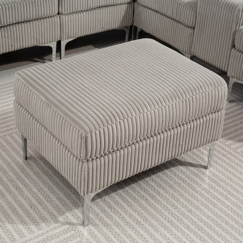 95.67" Corduroy 5-Seat L-Shaped Sectional Sofa with Storage Ottoman, USB Ports and Cup Holders