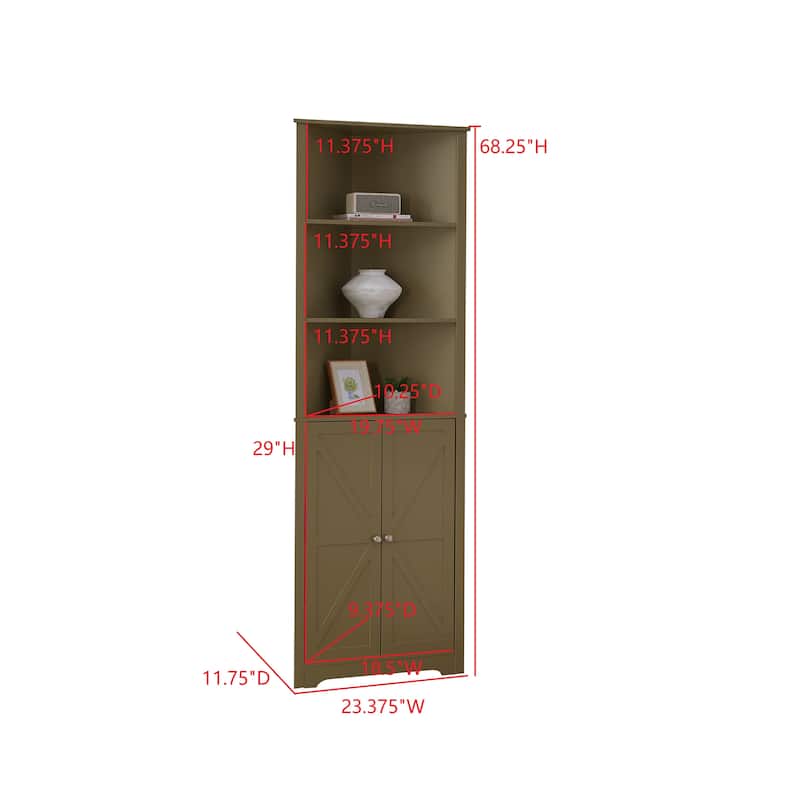 Cecilion Modern Wood Corner Storage Cabinet with 5 Shelves