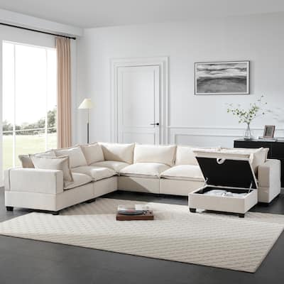 U Shaped Modular Sectional Chenille Sofa with Movable Storage Ottoman