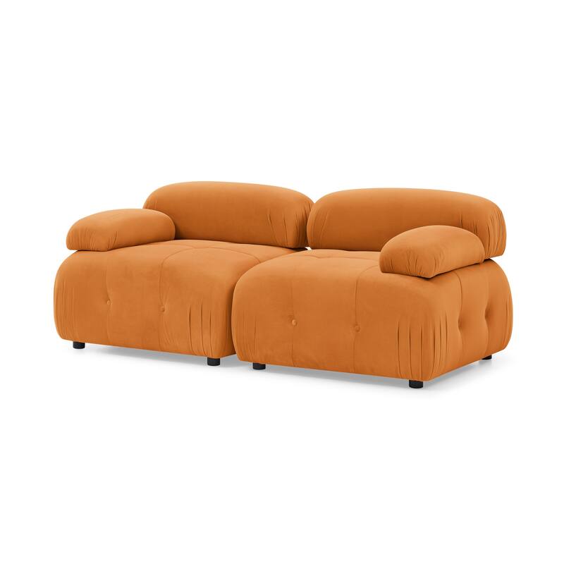 93" Velvet Modular Sectional Sofa with Button Tufted Design, Reversible Ottoman and DIY Combination