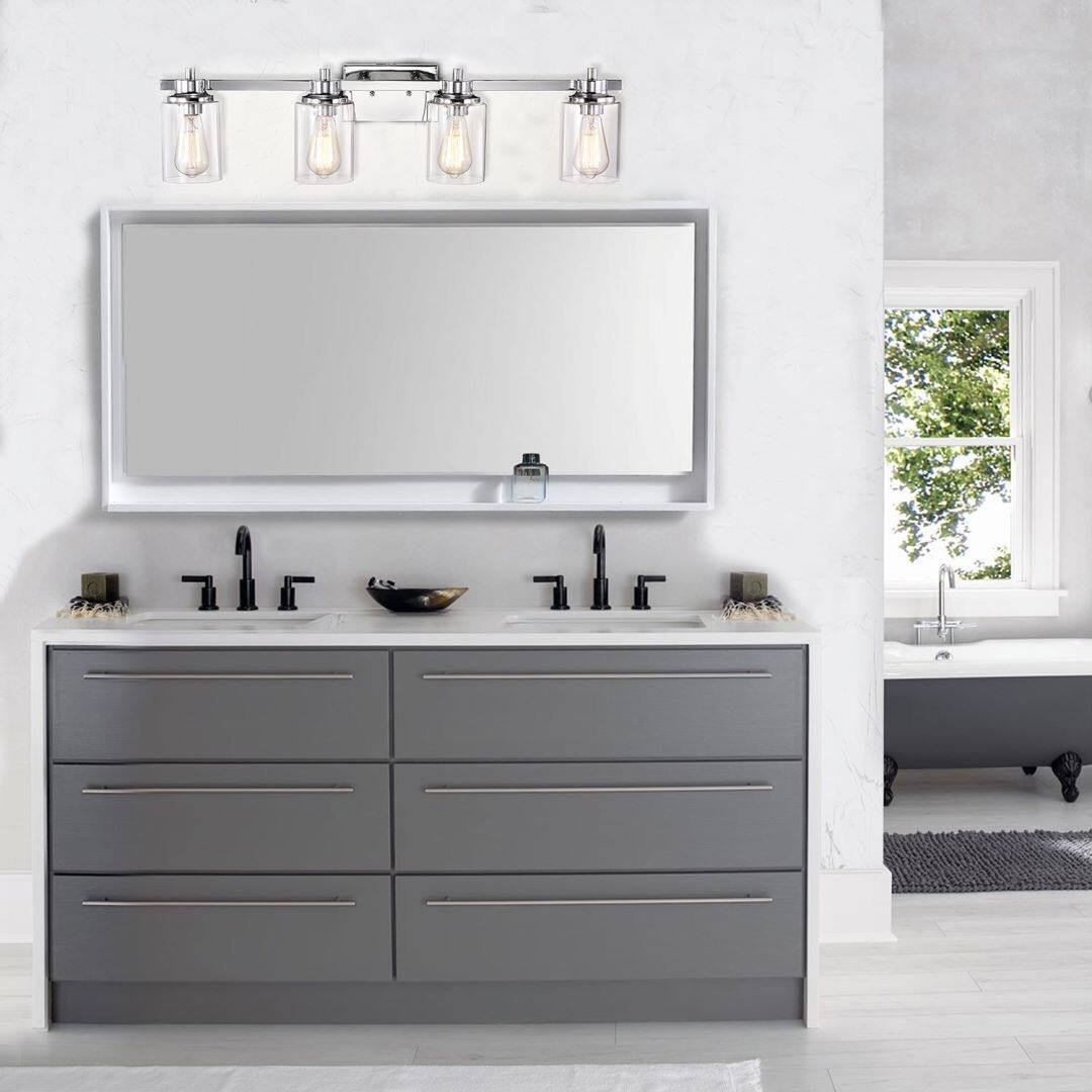 Avalon 4 Light Contemporary Vanity Bath Light with Clear Glass Chrome Bed Bath & Beyond