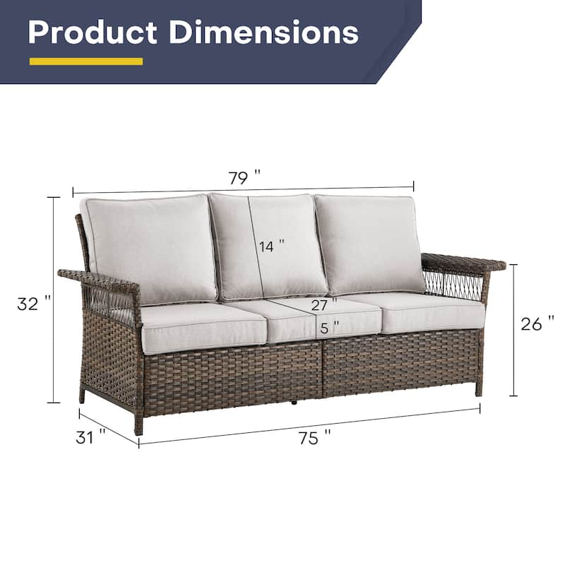 Gymojoy 3-Seat Patio Wicker Sofa Outdoor Rattan Couch