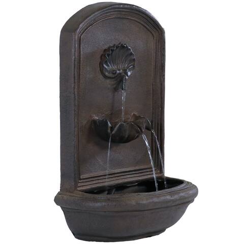 Seaside Solar-Only Outdoor Wall Water Fountain - 27" - Iron Finish - Bronze Bronze