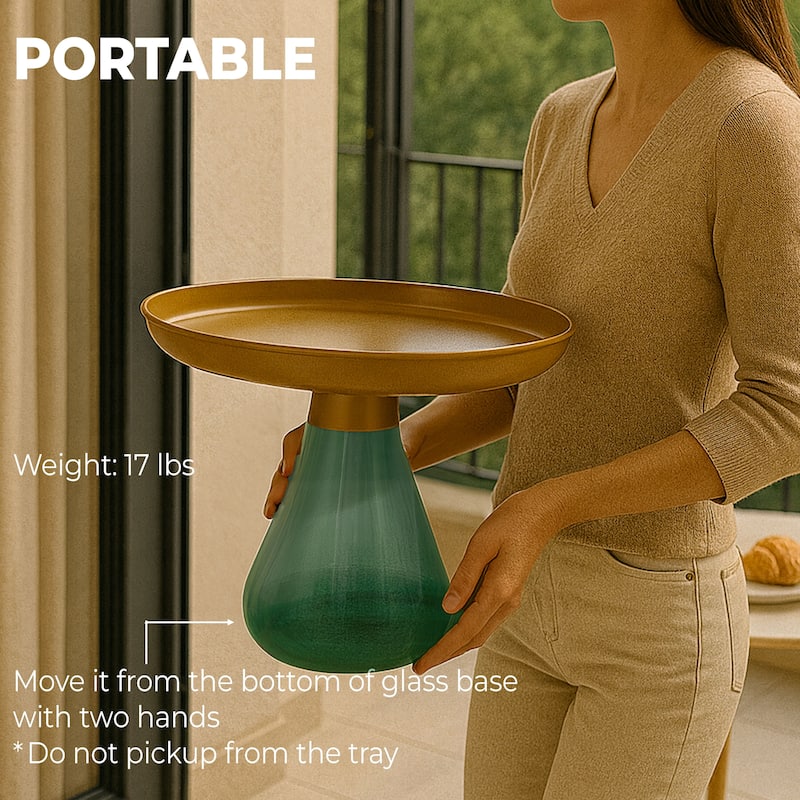 Matte Gold Titanium Coffee Table with Emerald Green Glass Base 24x17