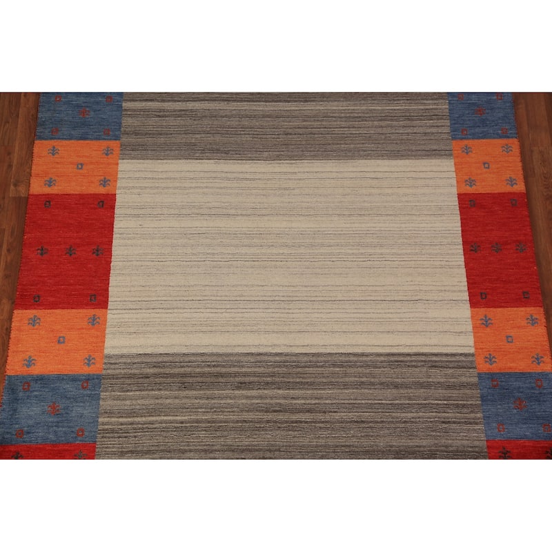 Striped Gabbeh Oriental Area Rug Handmade Wool Carpet - 6'7"x 9'8"