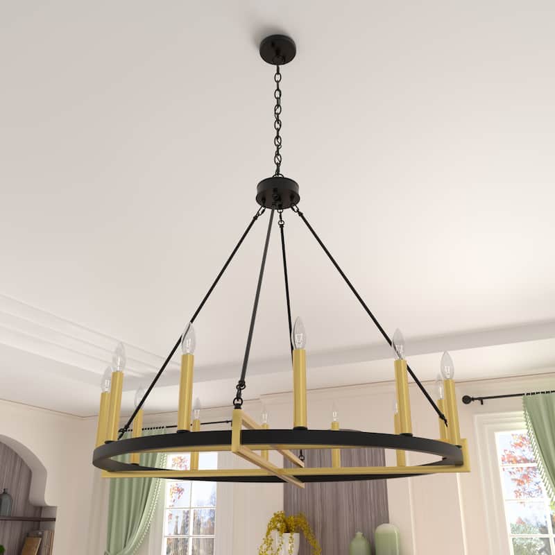 Acroma 12-light 41In Farmhouse Black Geometric Wheel Chandelier
