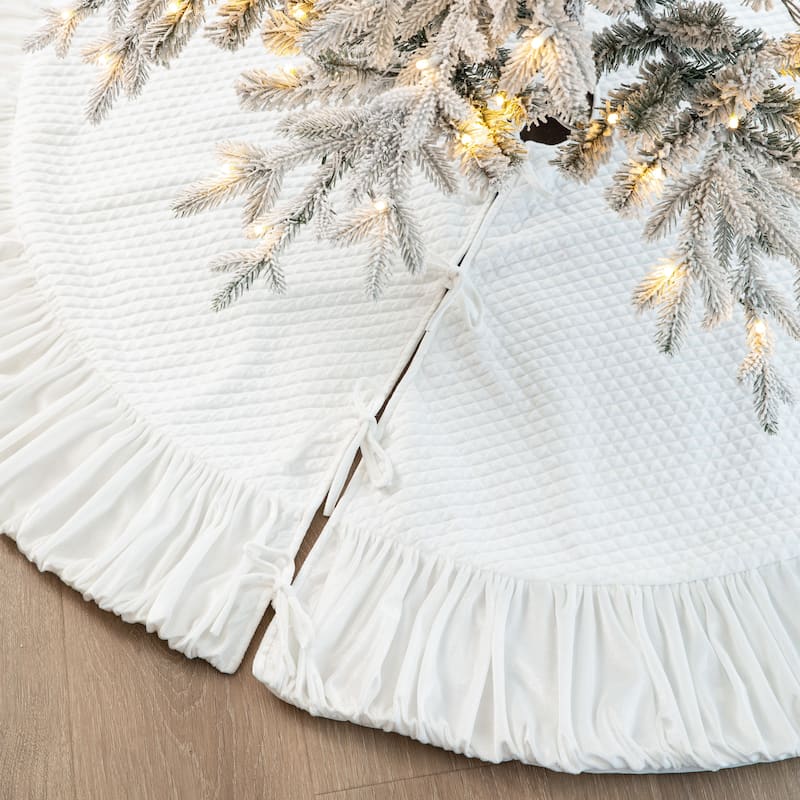 Glitzhome 60"D Oversized White Velvet Ruffled Christmas Tree Skirt