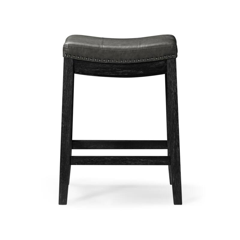 HomeRoots 26" Charcoal and Black Faux Leather and Solid Wood Backless Counter Height Bar Chair