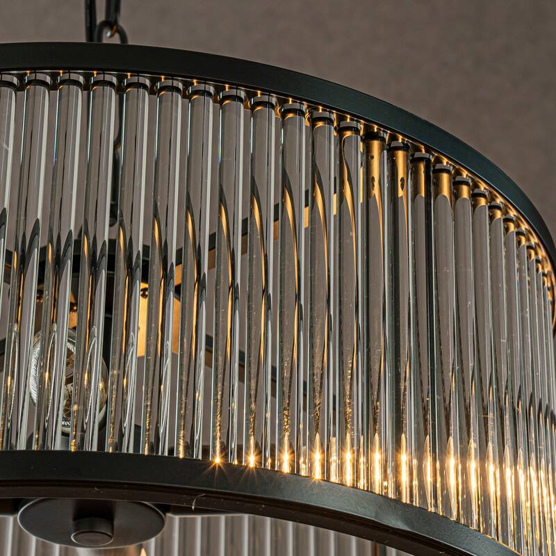 4/10-Light Modern Glam Glass Drum Chandelier Contemporary Hanging Light For Living Room Entryway Bedroom