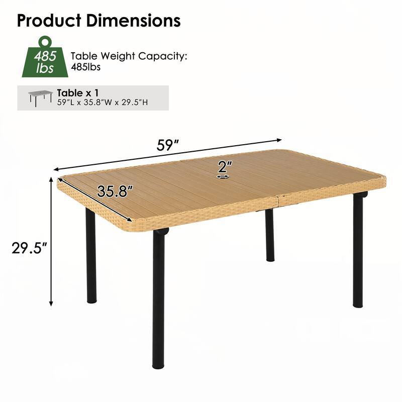 59" Outdoor Patio Dining Table, Tabletop with Umbrella Hole