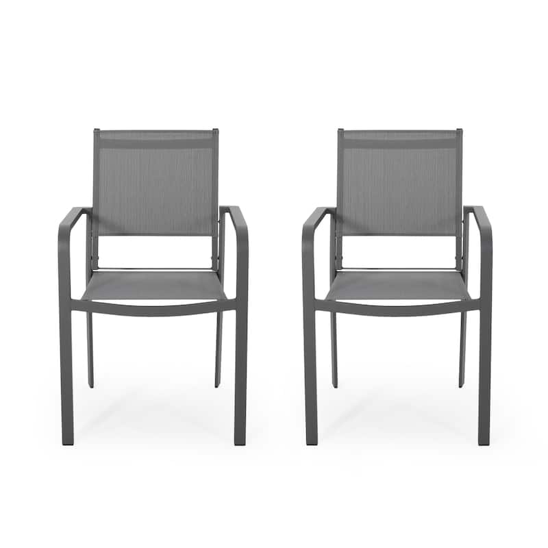 Arini Outdoor Dining Chair Set of 2, Dark Gray Metal Frame, Mesh Seat