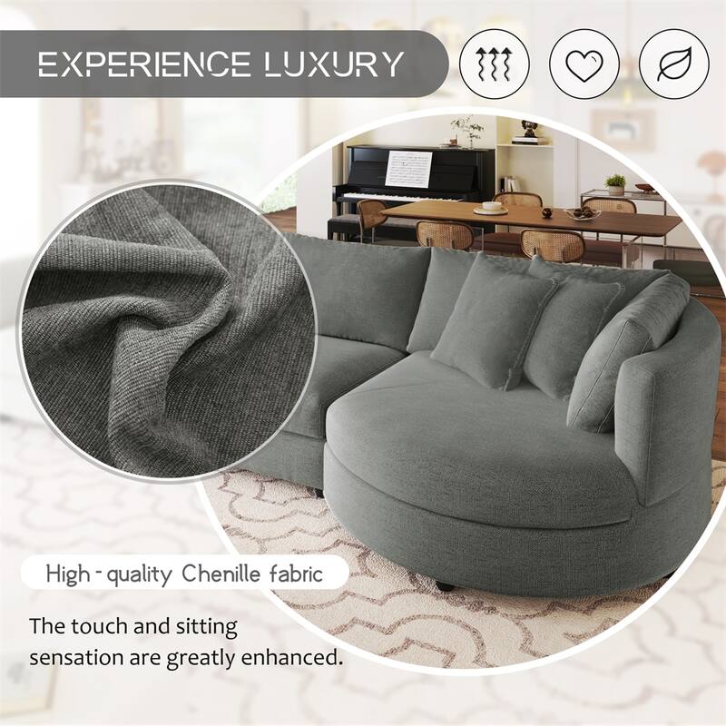 Three Indoor Cushioned Combination Sofas w/ 3 Pillows and Curved Seat